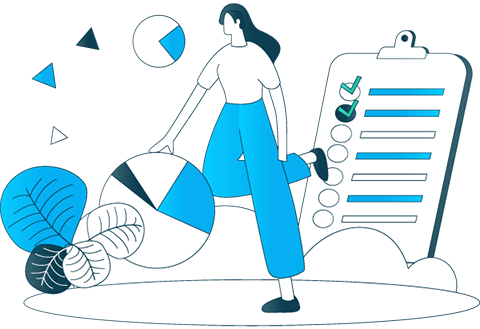 Woman with graphs and checklist, illustration